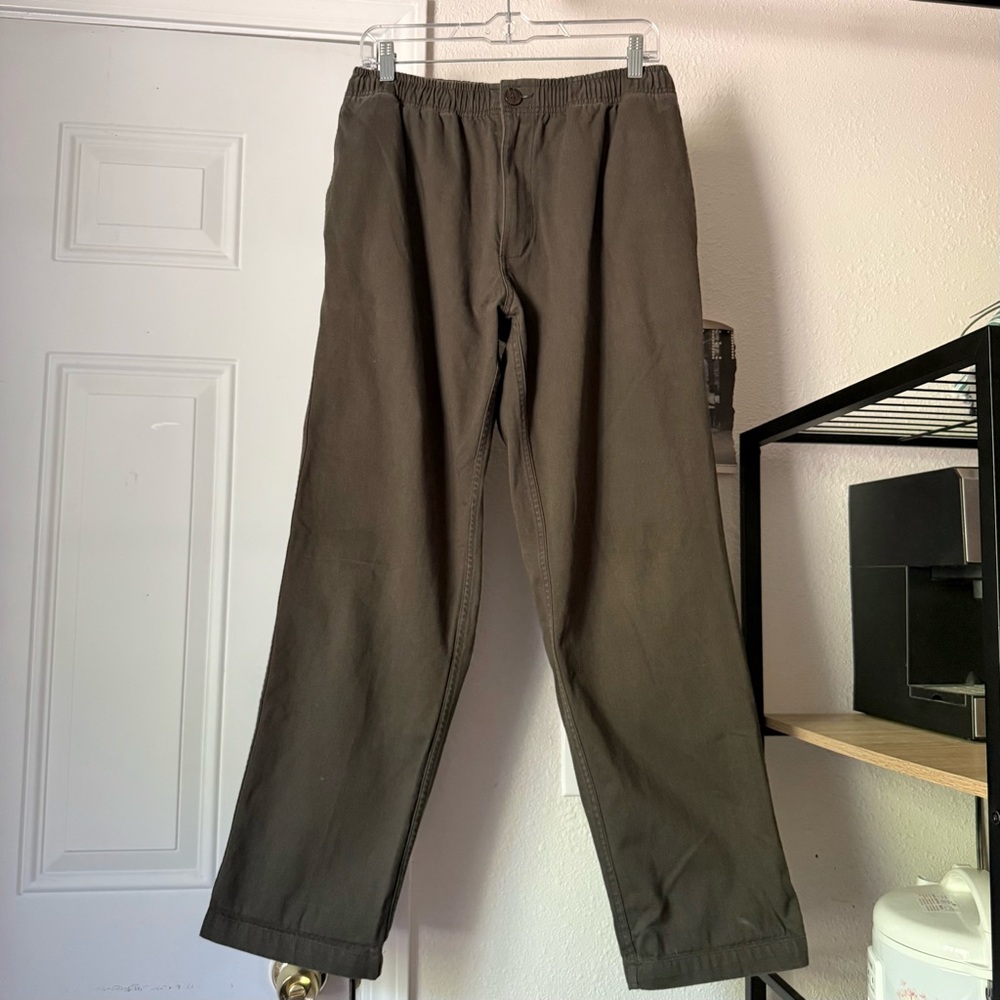 ADSUM olive green cotton pull on straight leg cropped pants